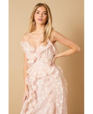 Women's Ruffle Front V-Neck Strappy Midi Dress