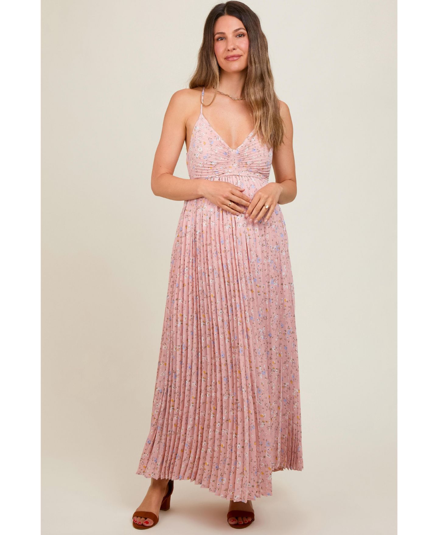 Женское платье Pinkblush Light Pink Floral Pleated Back Cutout Maxi, цвет: Светлый розовый — фото 1