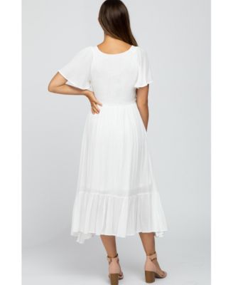 Maternity Ivory Smocked V-Neck Midi Dress