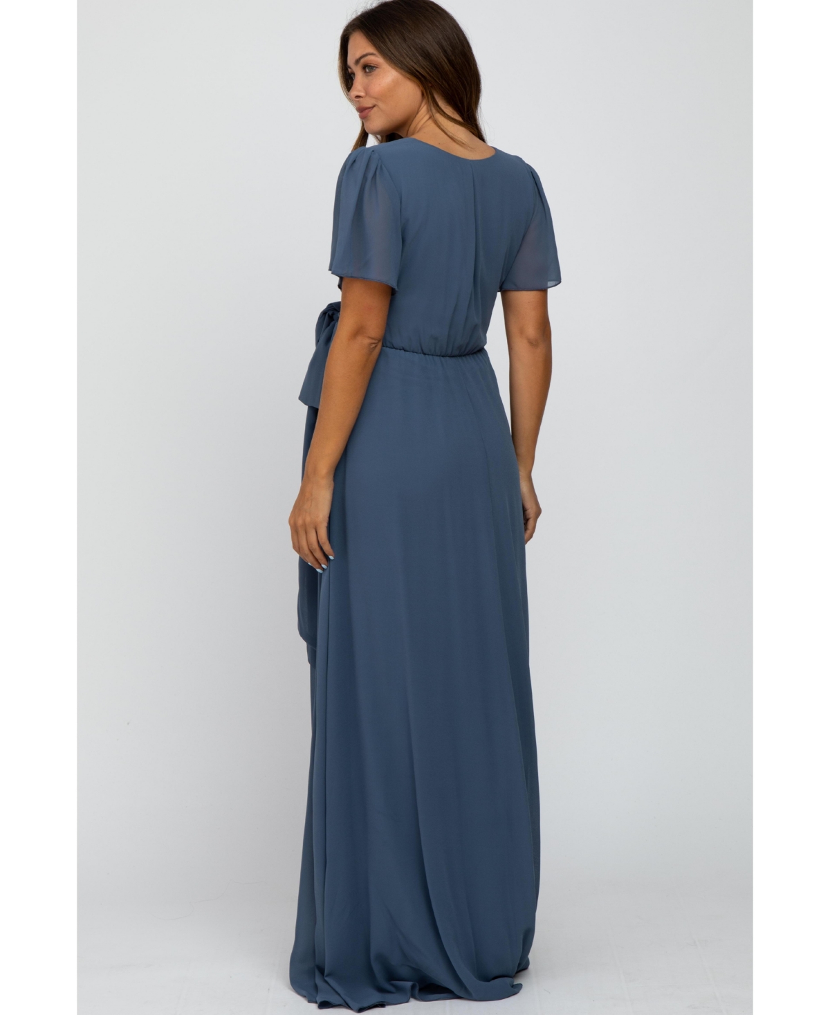 Pinkblush Maternity Blue Chiffon Short Sleeve Maxi Dress