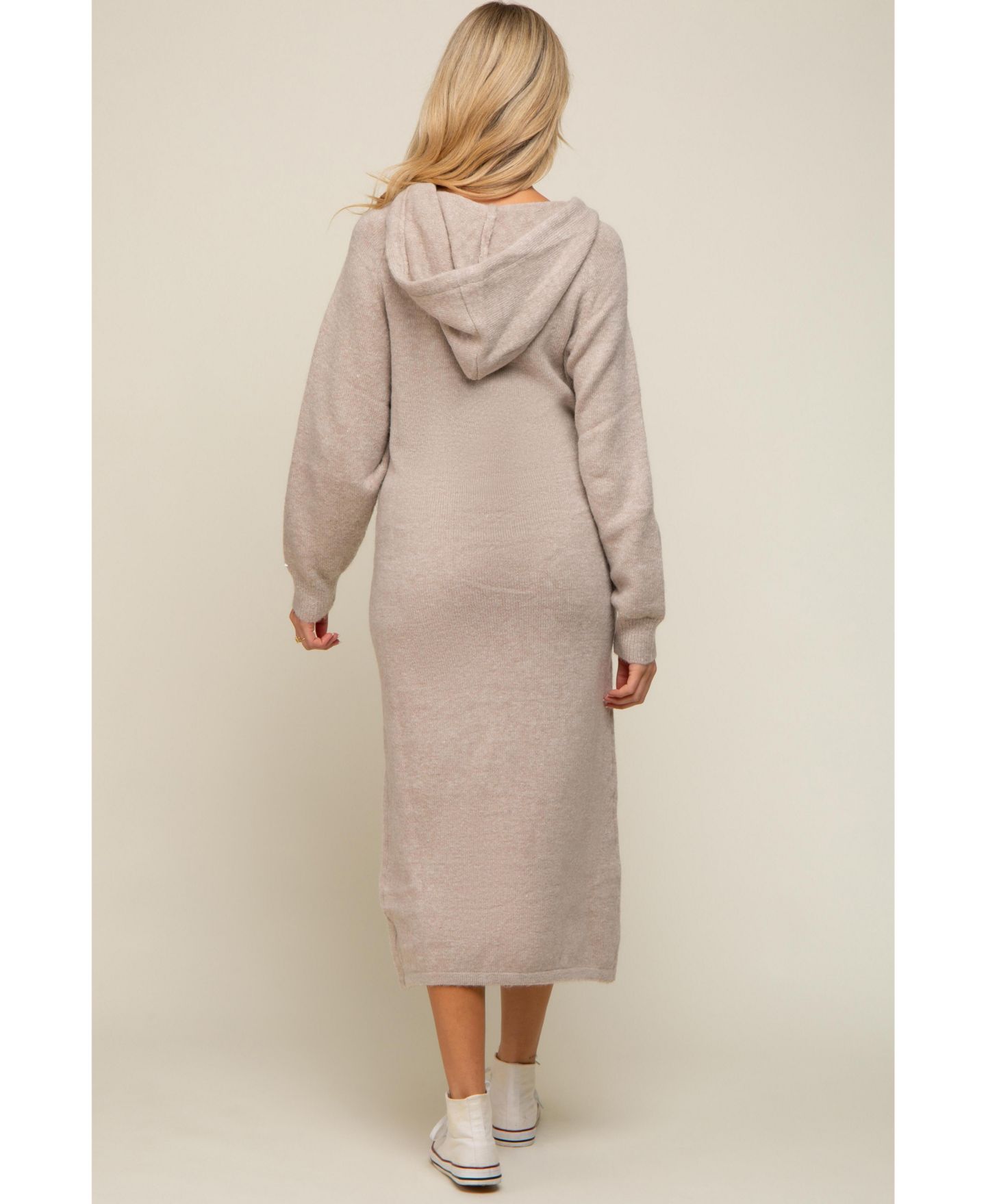 Женское платье Pinkblush Maternity Beige Hooded Sweater Midi, цвет: Бежевый — фото 9