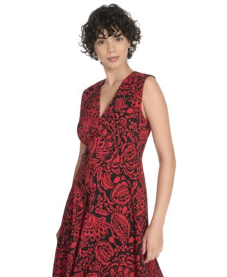 Women's Printed V-Neck Midi Dress