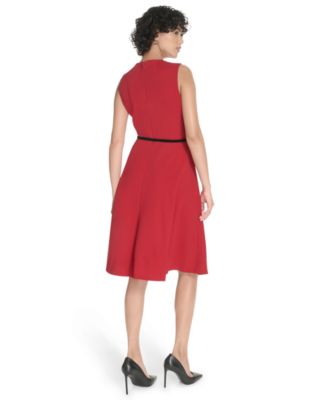 Women's Belted Fit and Flare Midi Dress