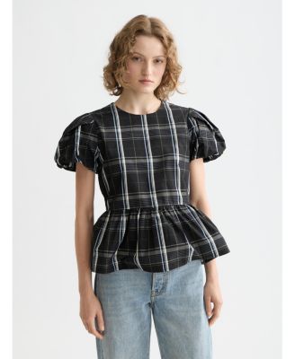 Women's Cap sleeve taffeta top with peplum
