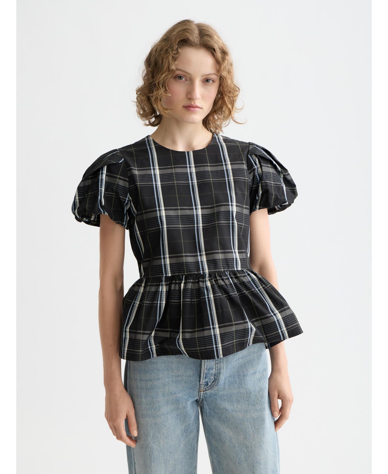 Women's Cap sleeve taffeta top with peplum