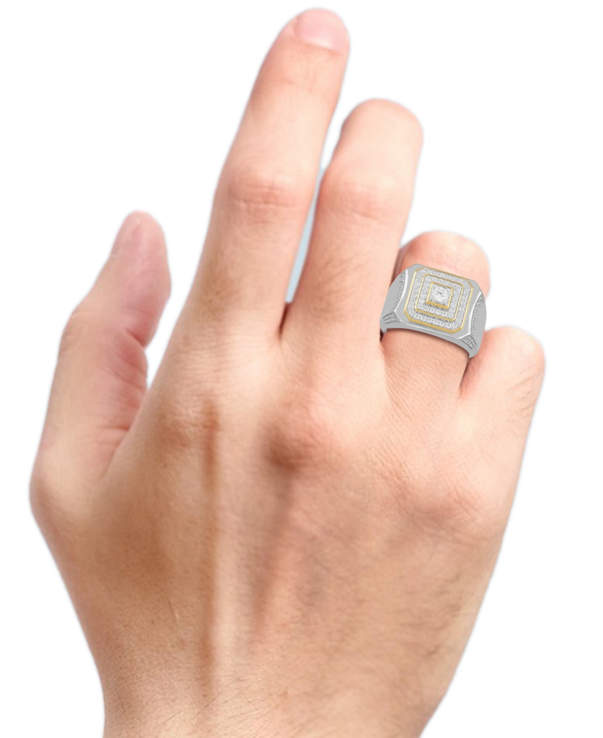 Macy's Men's Diamond Ring (1 Ct. T.w.) In Yellow Gold Plated Sterling Silver In Metallic