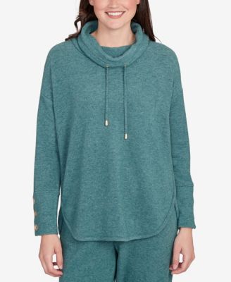 Petite Cowl Neck Cozy Hatchi Drawstring Top