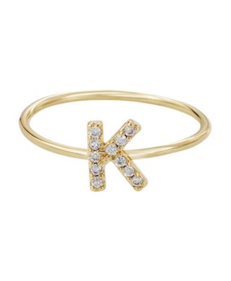 Gold Cubic Zirconia Pave Initial Ring sz 6