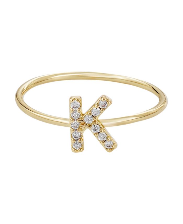 ADORNIA Gold Cubic Zirconia Pave Initial Ring sz 6
