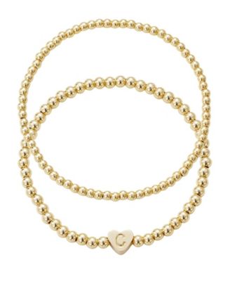 Gold Ball Bead Initial Bracelet Set