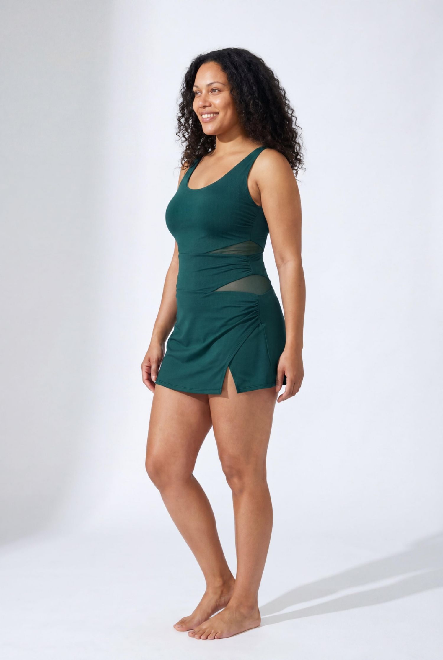 Women's Square Neck Mesh Cut Out Swimdress