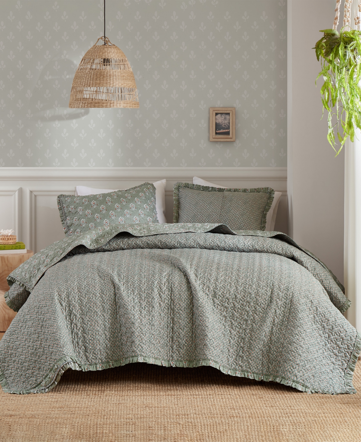 Madison Park Linwood Ruffle Printed 3-pc. Quilt Set, Queen In Green