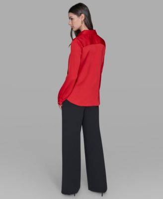 Women's Long Sleeve Surplice Ring Detail Top