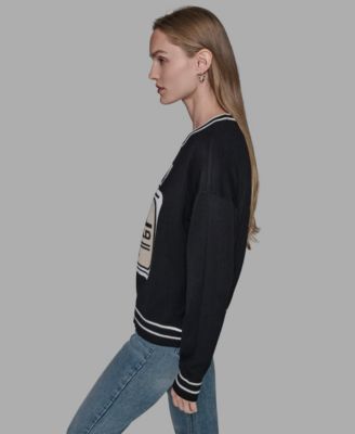 Women's Crewneck Perfume Bottle Detail Striped Sweater