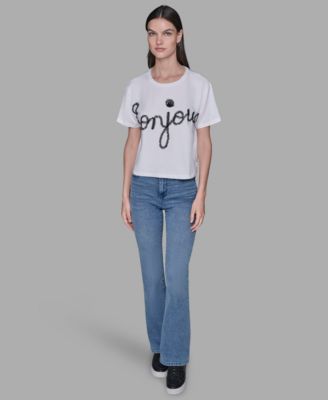 Women's Crewneck Bonjour Printed T-Shirt