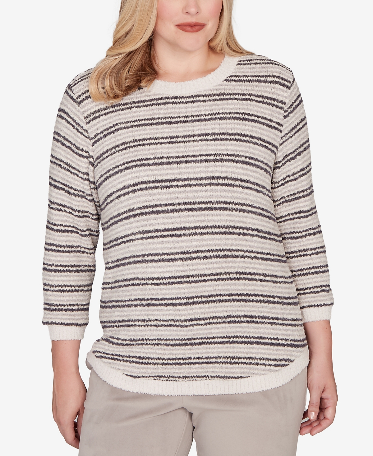 Alfred Dunner Calm Luxe Eyelash Striped Knit Top