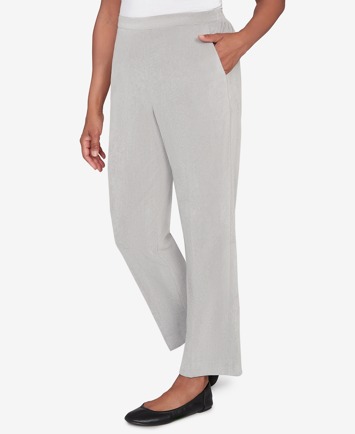Alfred Dunner Stockbridge Pull-on Corduroy Flat Front Average Length Pant In Gray