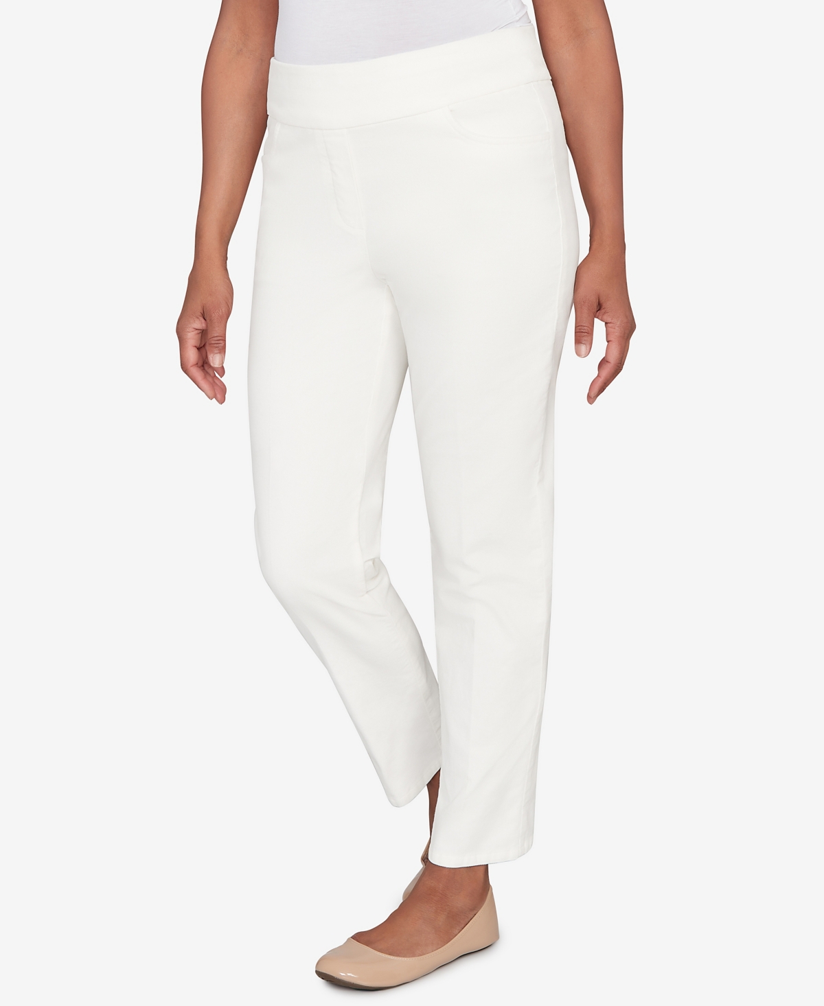 Alfred Dunner Vienna Allure Fit Flat Front Corduroy Average Length Pant In White