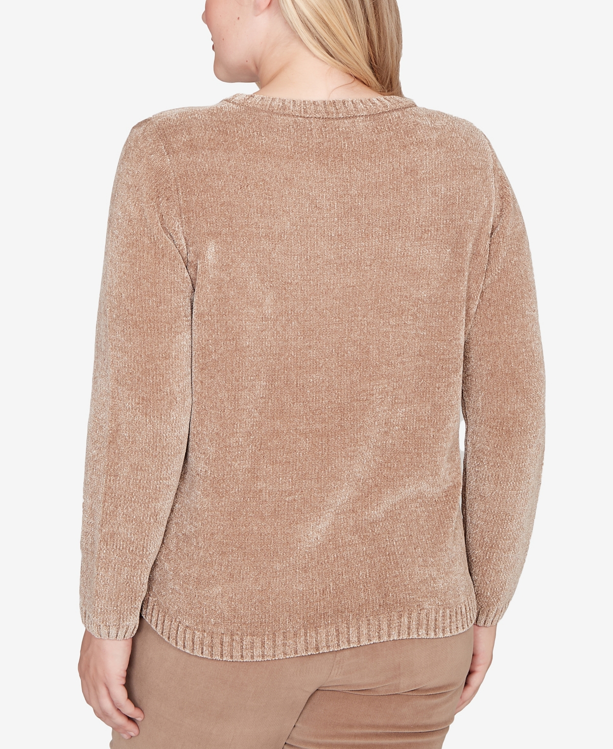 Alfred Dunner Plus Size Vienna Stitched Leaf Detail Chenille Sweater In Brown
