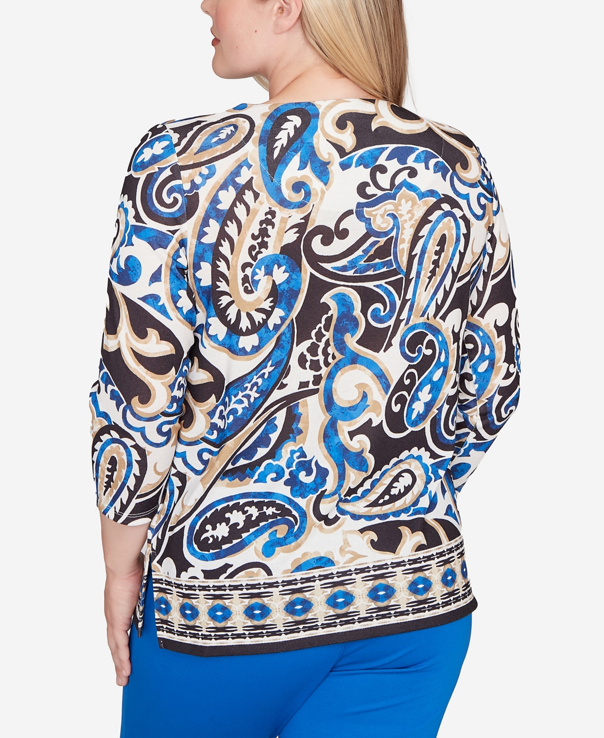 Alfred Dunner Barcelona Paisley Knit Top With Necklace In Multi