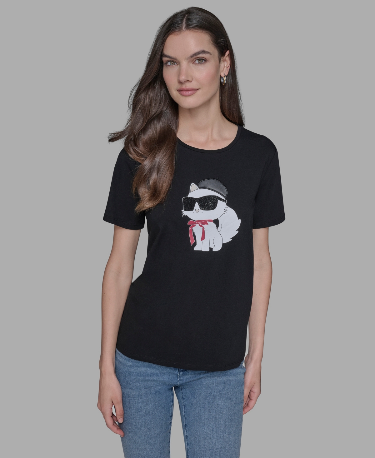 Karl Lagerfeld Paris Women's Crewneck French Coupette Printed T-Shirt
