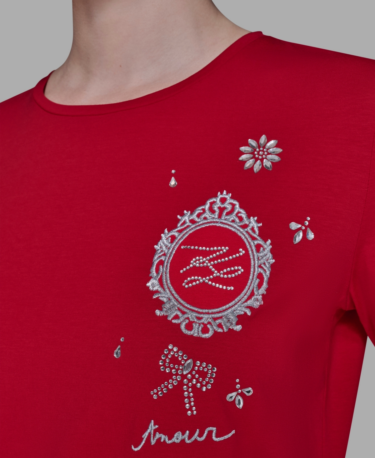 Karl Lagerfeld Women's Crewneck Embellished Icon T-shirt In Red