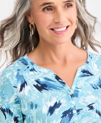 Women's Printed 3/4-Sleeve Henley Top, Macy's Exclusive