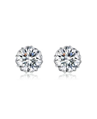 Sterling Silver with Clear Cubic Zirconia Round Stud Earrings