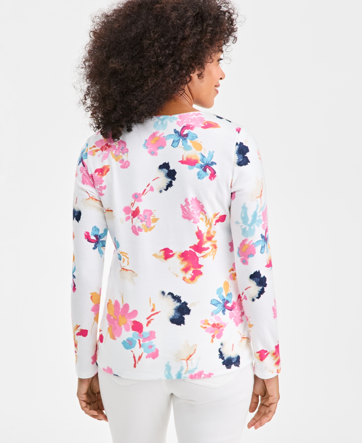 Style & Co Women's Printed Long-Sleeve Scoop-Neck Top, Macy's Exclusive