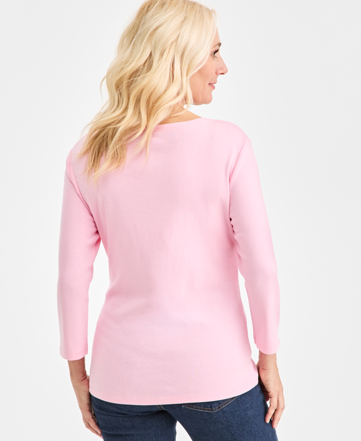Style & Co Women's Cotton 3/4-sleeve Henley Tee, Created For Macy's In Pink