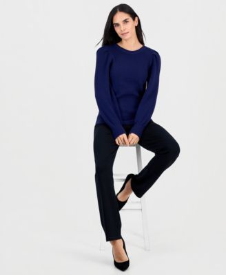 Petite Puff-Sleeve Crewneck Sweater