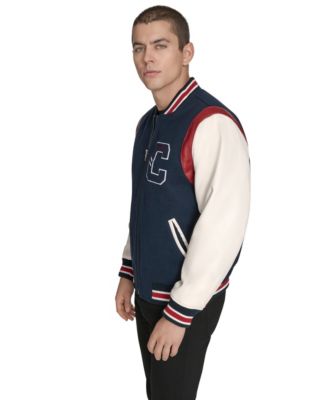 Men's Mixed-Media Varsity Bomber Jacket