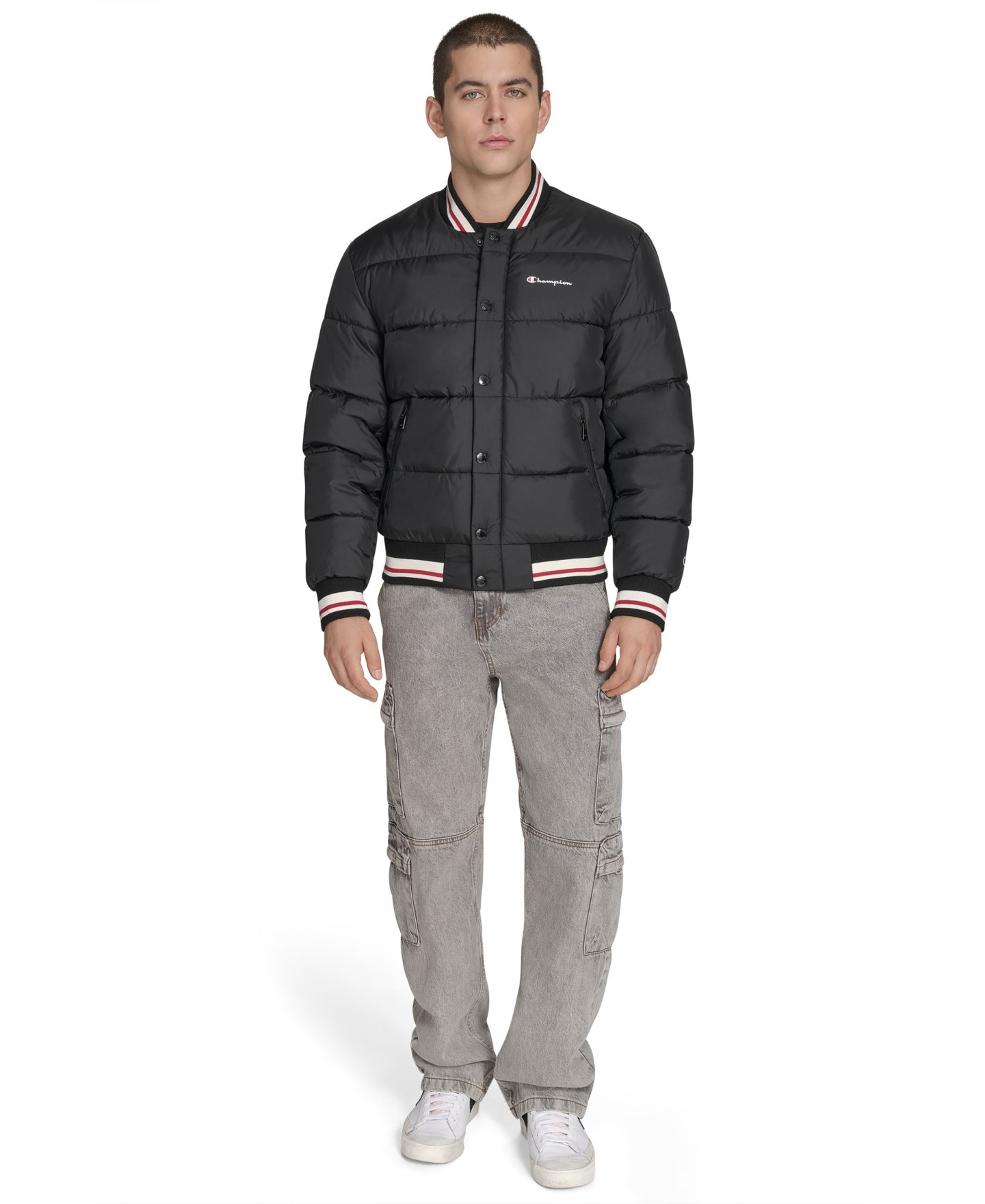 Мужская куртка Champion Quilted Varsity Puffer, цвет: Чёрный — фото 3