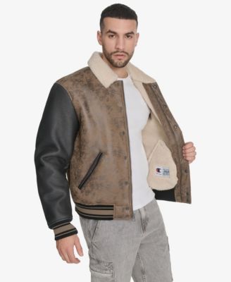 Men's Faux Shearling Varsity Jacket