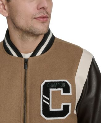 Men's Mixed-Media Varsity Bomber Jacket