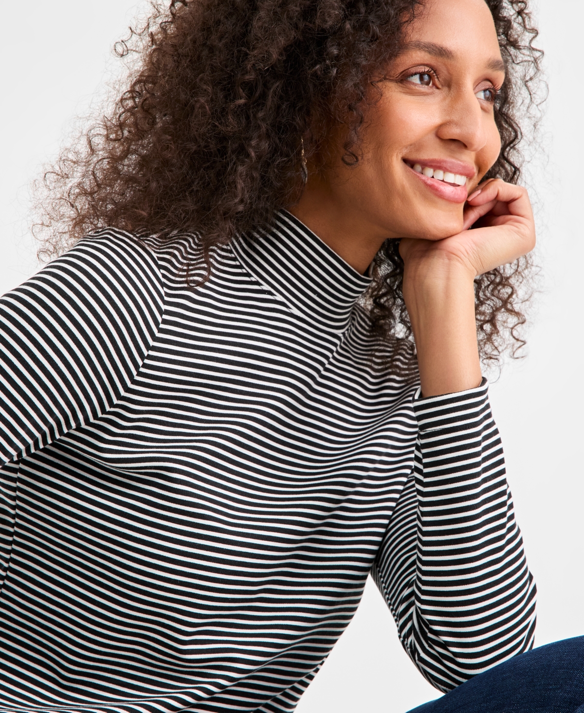 Style & Co Women's Printed Mock-neck Knit Top, Macy's Exclusive In Black