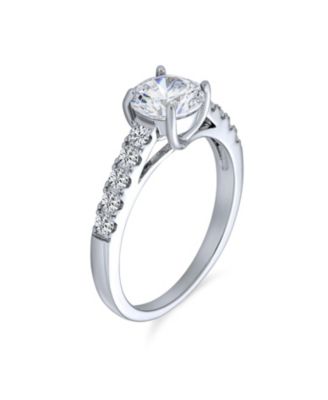 Classic 1.75CT CZ Round Solitaire Promise Ring Cubic Zirconia Pave Band .925 Sterling Silver