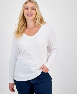 Plus Size Long Sleeve V-Neck Top