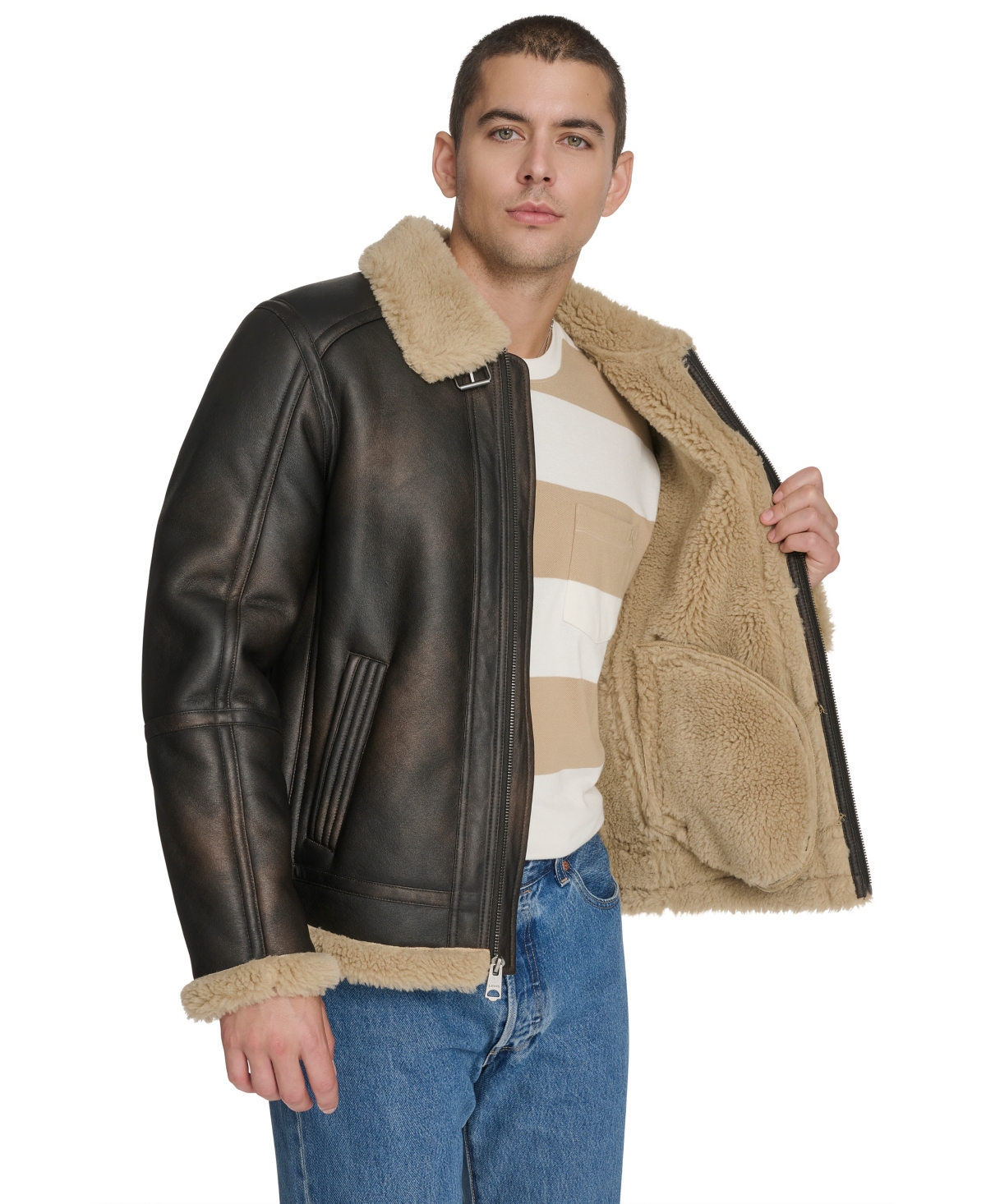 Levi's Men's Faux Shearling Aviator Jacket In Black