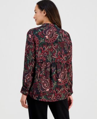Petite Printed Long-Sleeve Blouse 