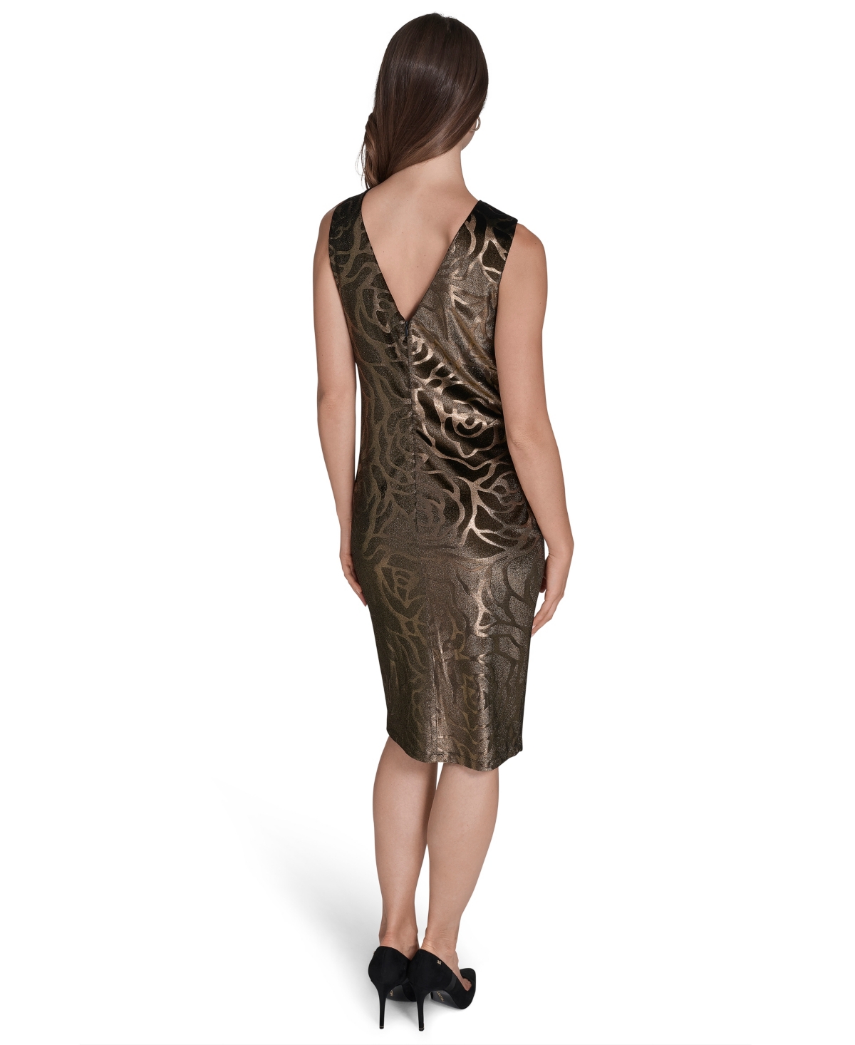 Halston Women's Sleeveless Embossed Velvet Sheath Dress In Brown
