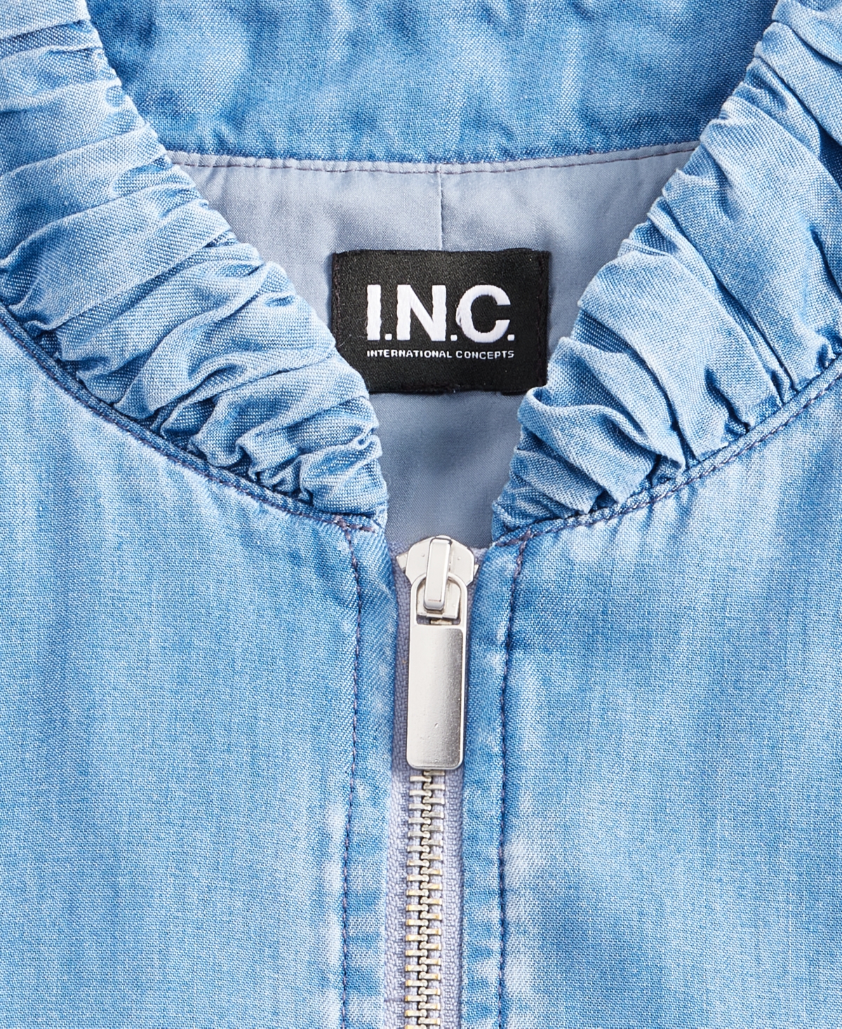 Inc International Concepts Women's Chambray Bomber Jacket, Macy's Exclusive In Blue