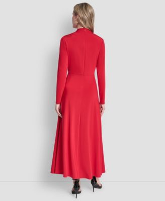 Women's Long Sleeve V-Neck O-Ring Dress