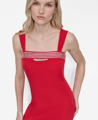 Women's Sleeveless Hotfix Embellished Sheath Dress