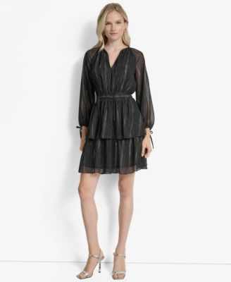DKNY - Women's Long Sleeve Metallic Dress