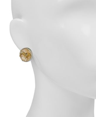 Resin Stone Matte Gold-Tone and Rhodium Button Post Earrings