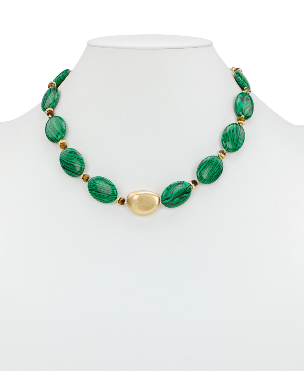 Patricia Nash Oval Bead Green And Worn Gold-tone Necklace In Green