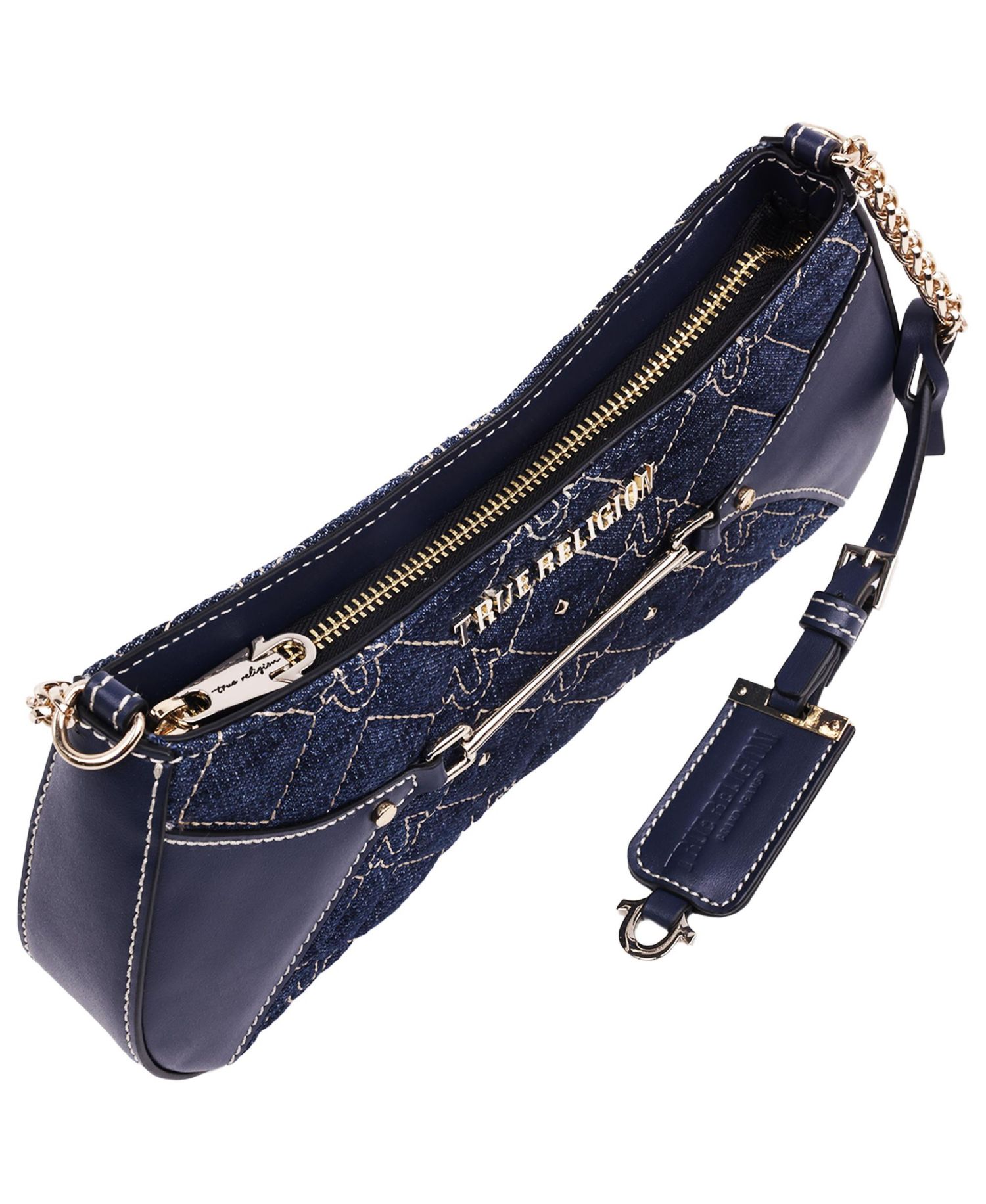 Studded Denim Chain Shoulder Bag