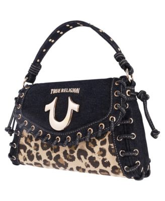 Denim Leopard Eyelet Trim Flap Bag