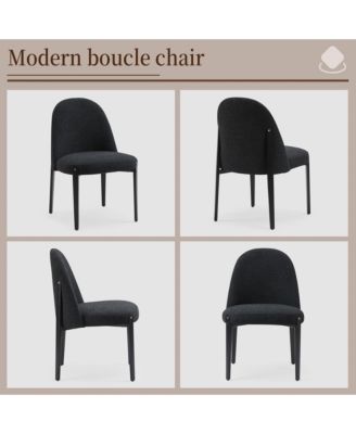 Glam 5-Piece Wood Round Dining Table with Black Boucle Chairs Metal Legs Dining Room Set for Kitchen